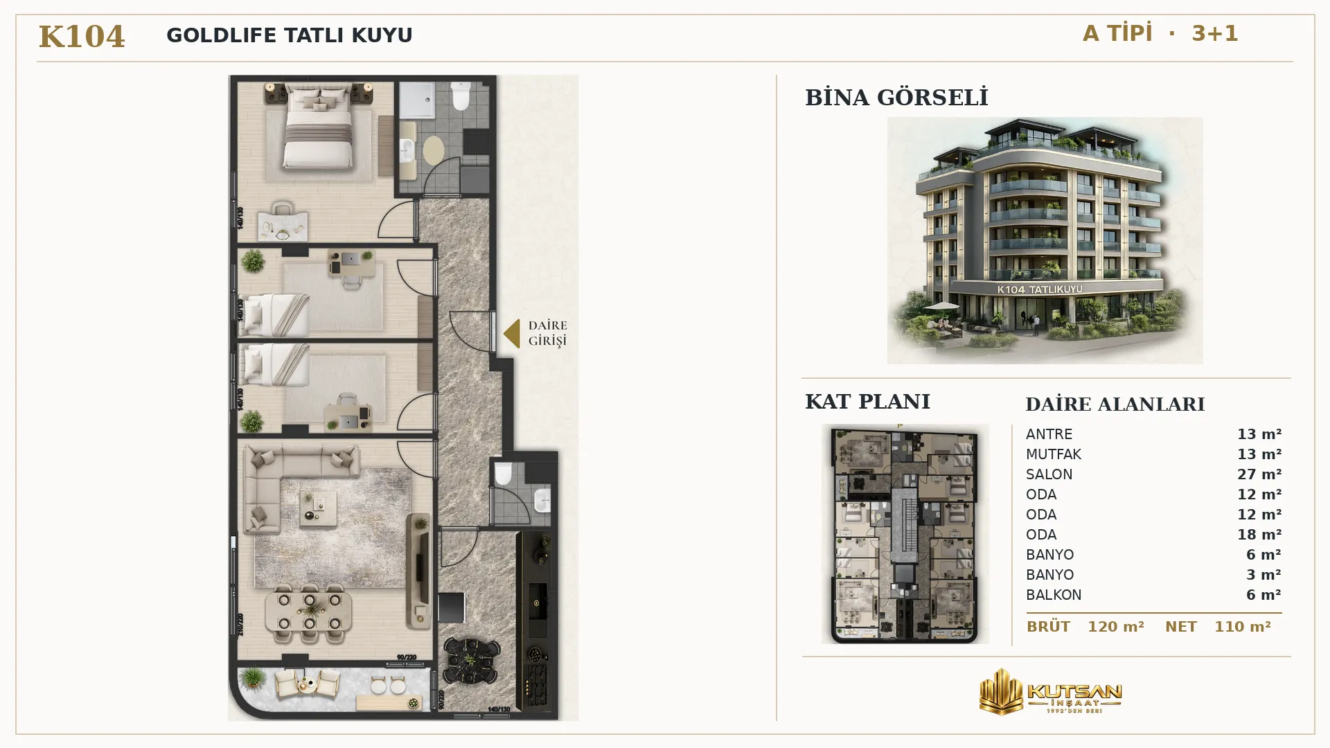 K104 D5 | Satılık 3+1 Daire — Tatlıkuyu Daire Planı