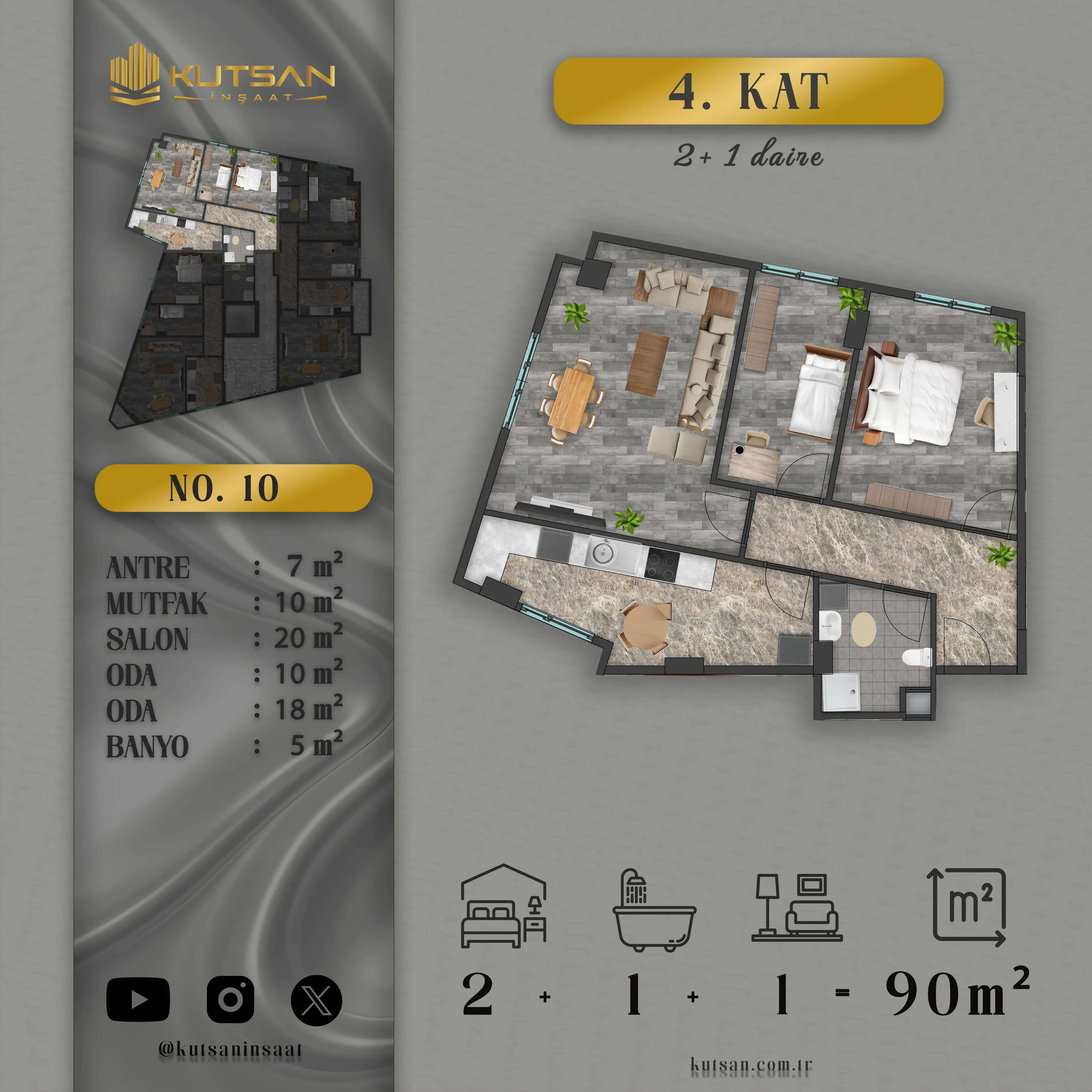 K103 D10 | Satılık 2+1 Daire — Köşklüçeşme Daire Planı