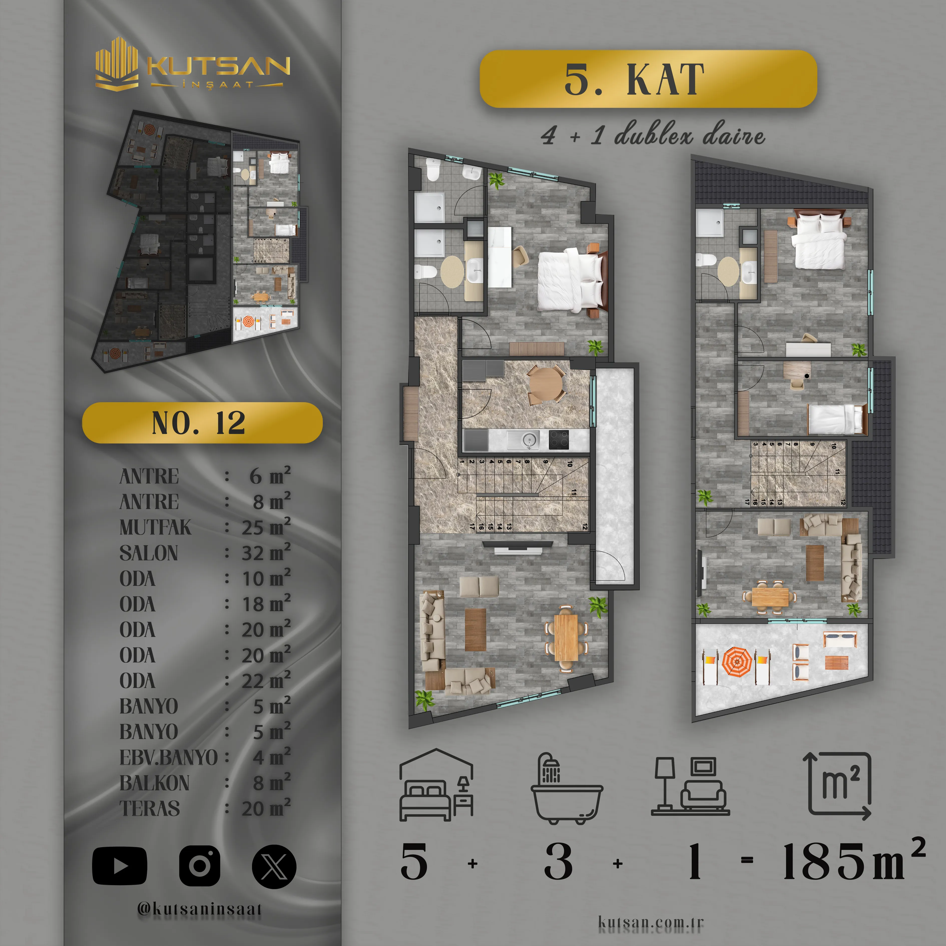 K103 D12 | Satılık 4+1 Dubleks Daire — Köşklüçeşme Daire Planı